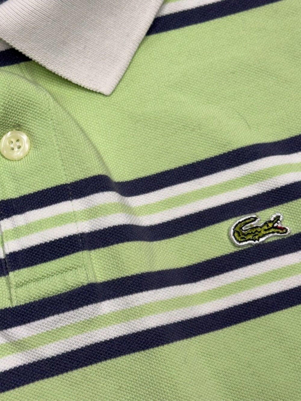 Lacoste Polo Shirt Striped Pique Cotton Short Sleeve Green Small - Picture 3 of 5